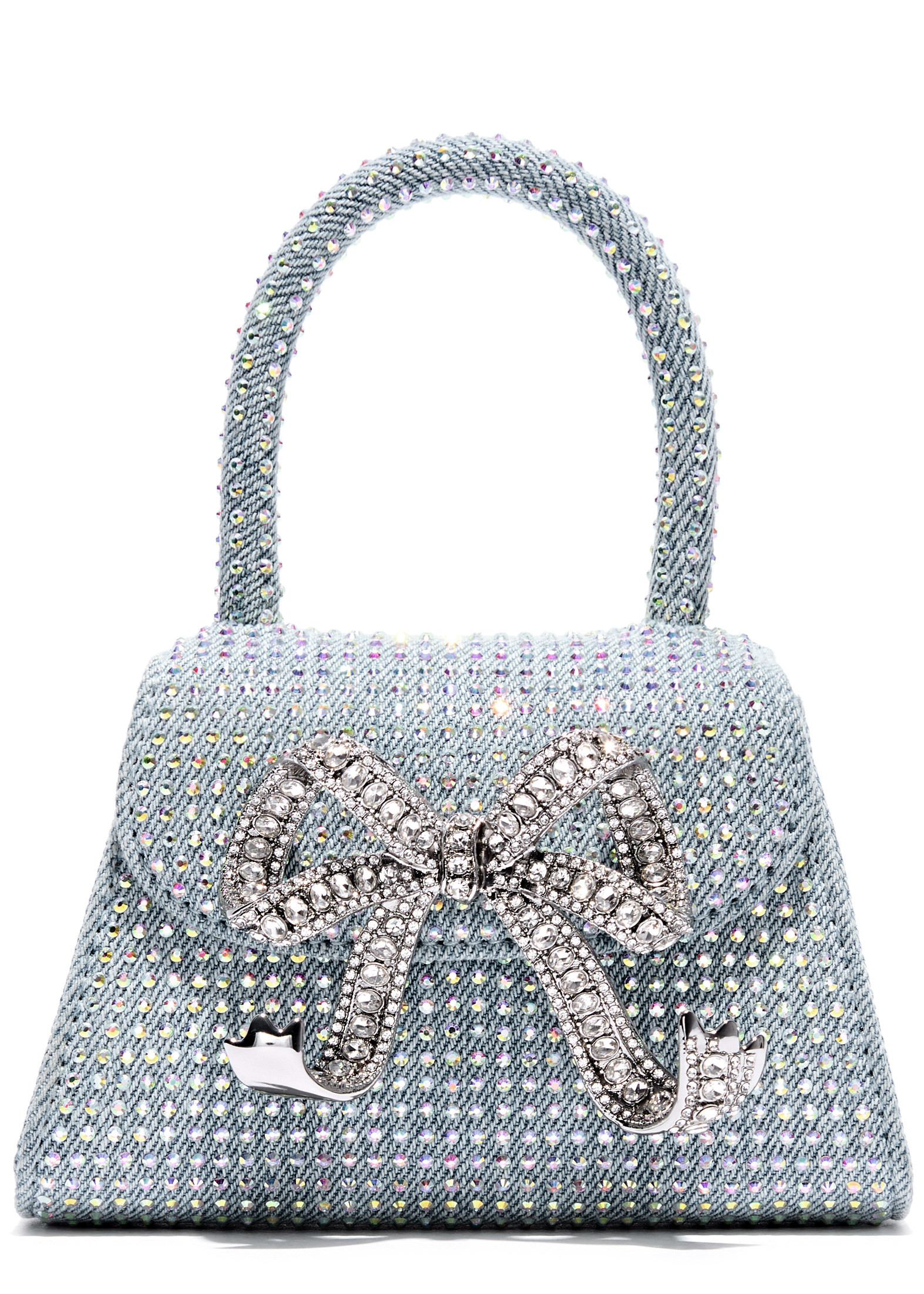 Micro crystal-embellished denim top handle bag | Harvey Nichols