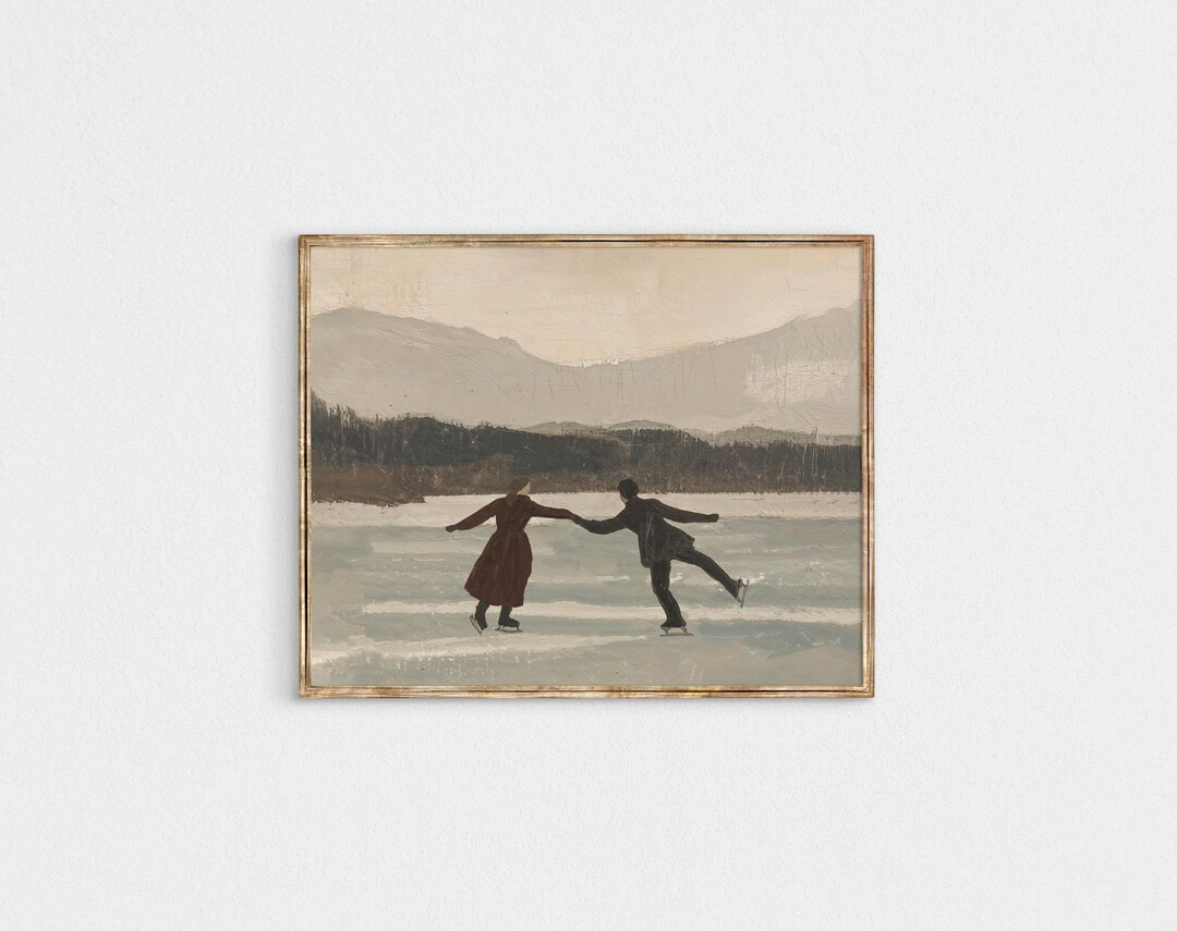 Printable winter Wall art, skating couple, neutral print Digital Download | Etsy (US)