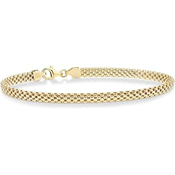 Miabella 18K Gold Plated 925 Sterling Silver Italian 4mm Mesh Link Chain Bracelet for Women 925 I... | Amazon (US)