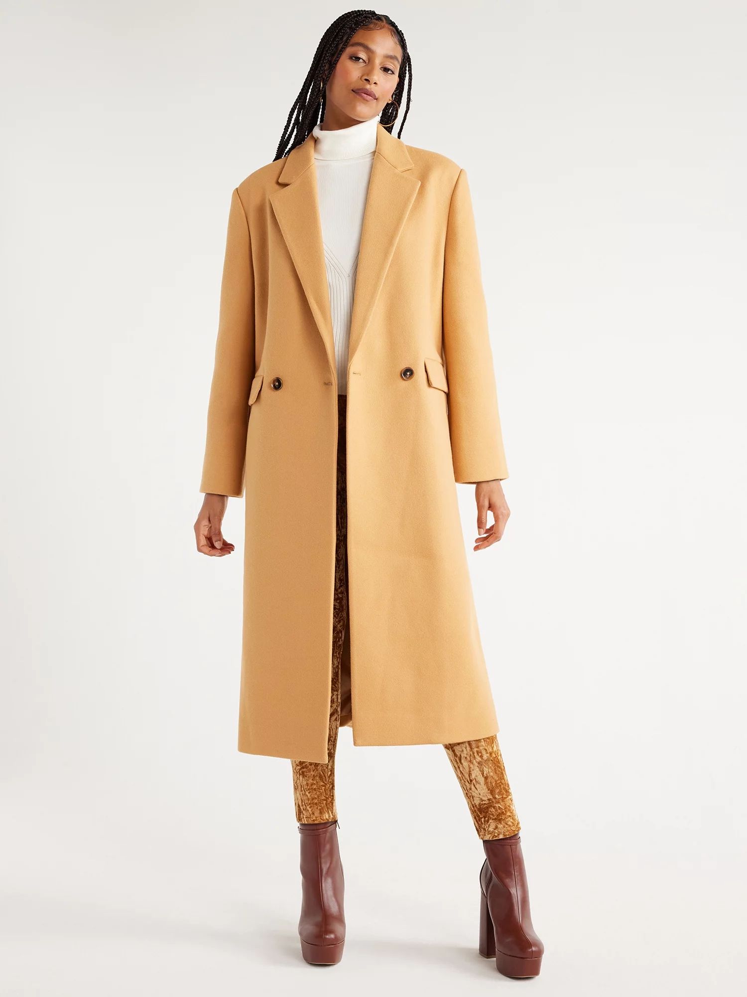 Scoop Women's Faux Wool Double Breasted Oversized Coat, Sizes XS-XXL | Walmart (US)