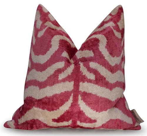 CANVELLO Luxury Velvet Throw Pillow - Handmade Decorative Cushion with Tiger Print Design - Pinkish Red & Beige, 16x16 Inch, Down Feather Insert, Soft & Plush, Boho Chic Accent Pillow for Sofa & Bed | Amazon (US)
