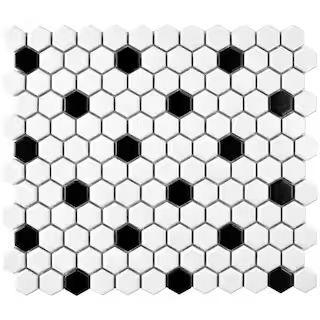 Metro Hex Matte White with Black Dot 10-1/4 in. x 11-7/8 in. Porcelain Mosaic (8.6 sq. ft./Case) | The Home Depot
