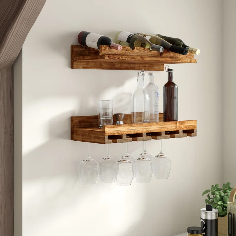 Berlyn Solid Wood Wall Mounted Wine Bottle & Glass Rack | Wayfair North America