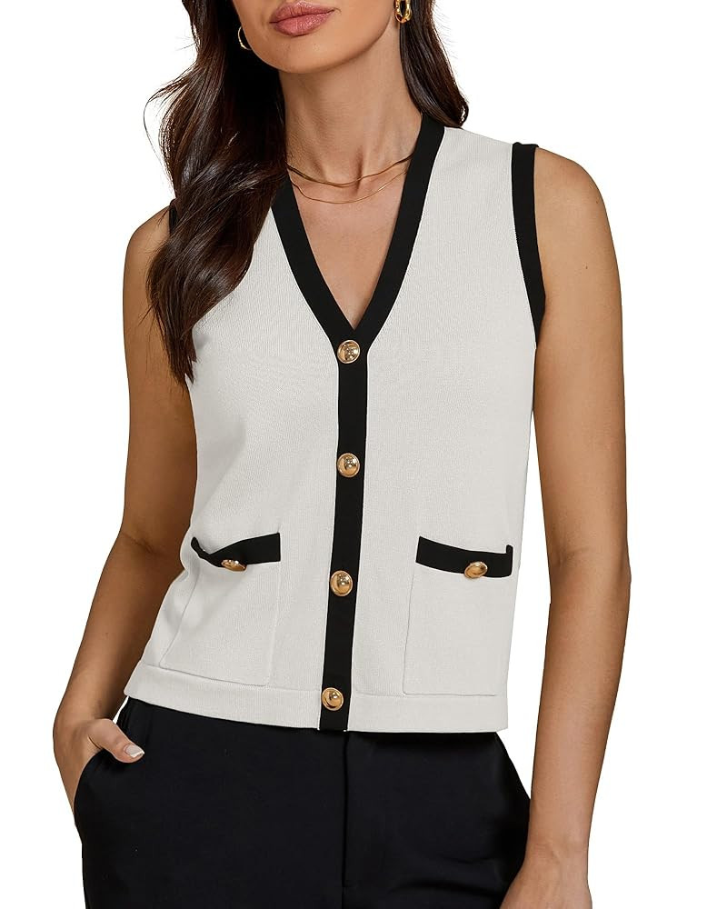 luvamia Knit Vest for Women Trendy Colorblock Button Down Dressy Casual Sleeveless Summer Sweater... | Amazon (US)