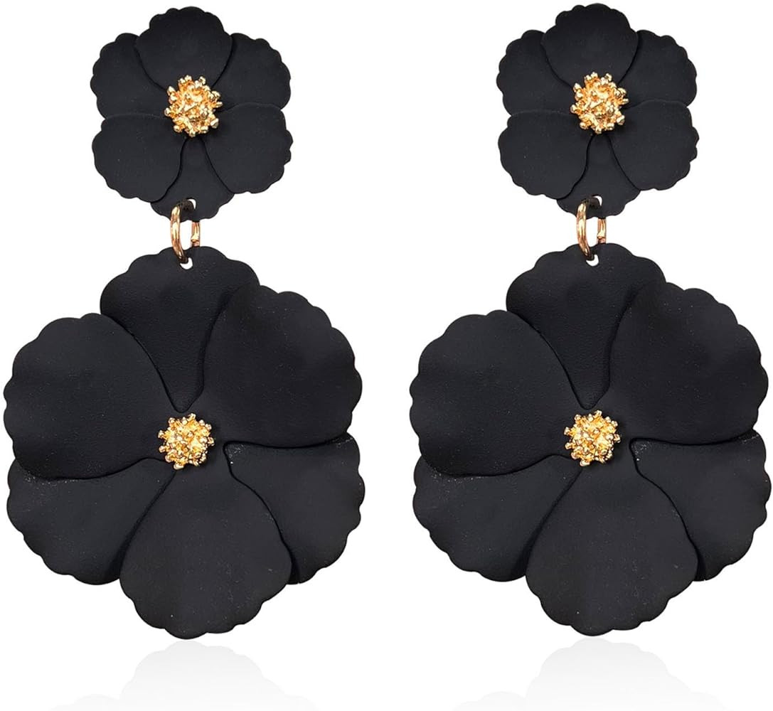 White Summer Flower Floral Dangle Earrings Boho 2 Layered Floral Petal Drop Statement Stud Earrin... | Amazon (US)