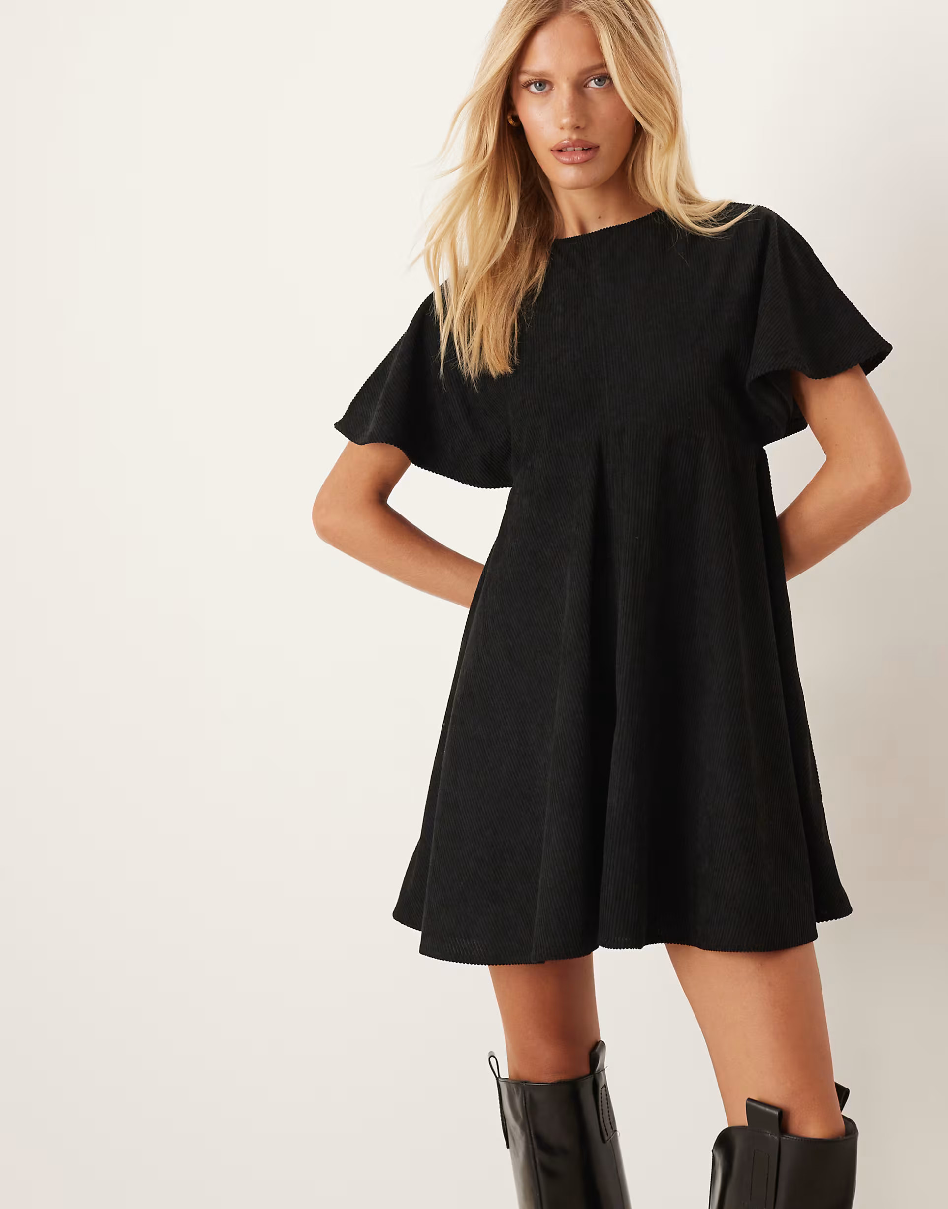 ASOS DESIGN cord t-shirt mini dress with stitching detail in black | ASOS | ASOS (Global)