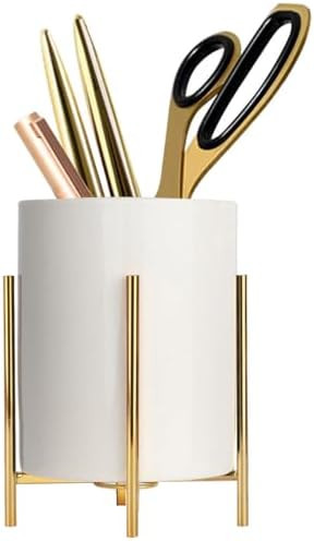 Gold pencil cup Sturdy metal frame with white ceramic pen holder For desks and kitchen appliance ... | Amazon (US)