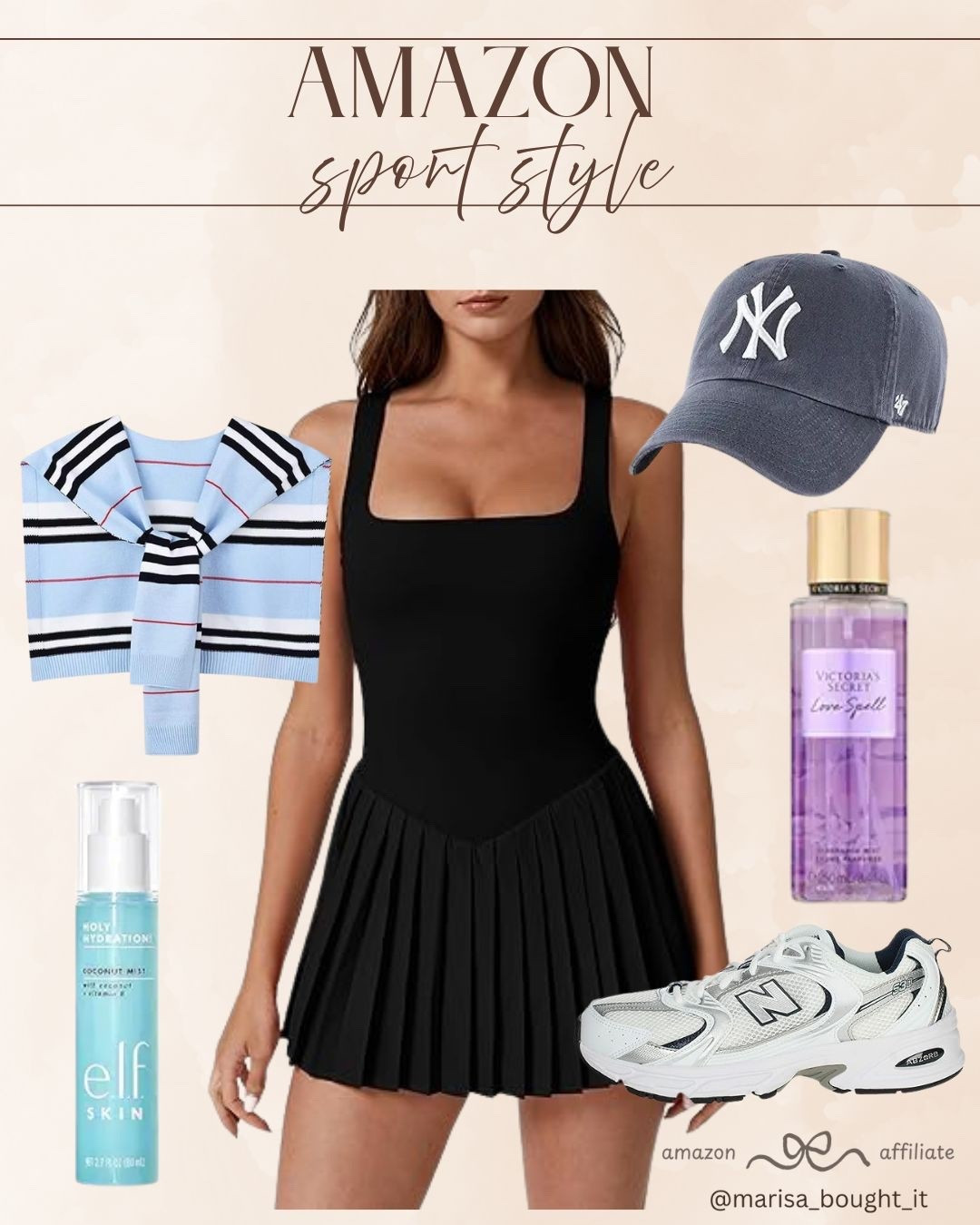 Amazon Sport Style & Essentials! 🎾

Embrace the athletic aesthetic with this perfectly balanced on-the-go look! 💖

I am obsessed with the main piece: this sleek black pleated exercise dress that offers a chic, sporty silhouette. Balance the look by layering a blue striped sweater over your shoulders for a preppy touch. Finish with modern essentials: a classic navy baseball cap, chunky white sneakers, and refreshing beauty finds like a hydrating face mist and floral body spray for a polished, active vibe!

#OOTD
#AmazonFashion
#AmazonFinds
#SportyStyle
#ExerciseDress
#Athleisure
#NewBalance
#Activewear
#TennisAesthetic
#StreetStyle
#EverydayChic
#LTKFit
#LTKUnder50
#GymOutfits
#SpringStyleInspo

#LTKspring #LTKootd #LTKActive