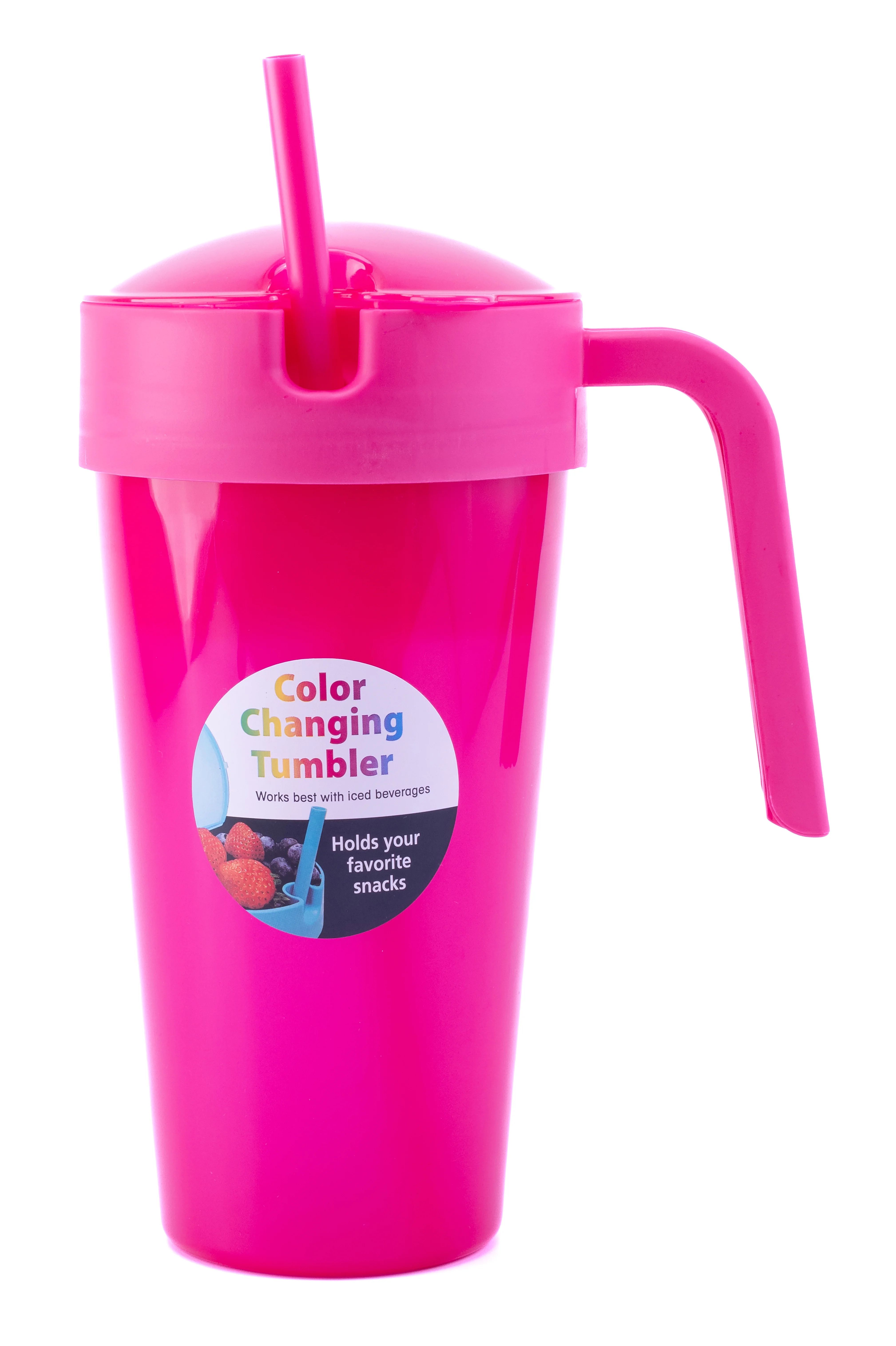Mainstays 24 oz Plastic Snack Tumbler with Straw, Pink, Color Changing, Includes Snack Compartmen... | Walmart (US)