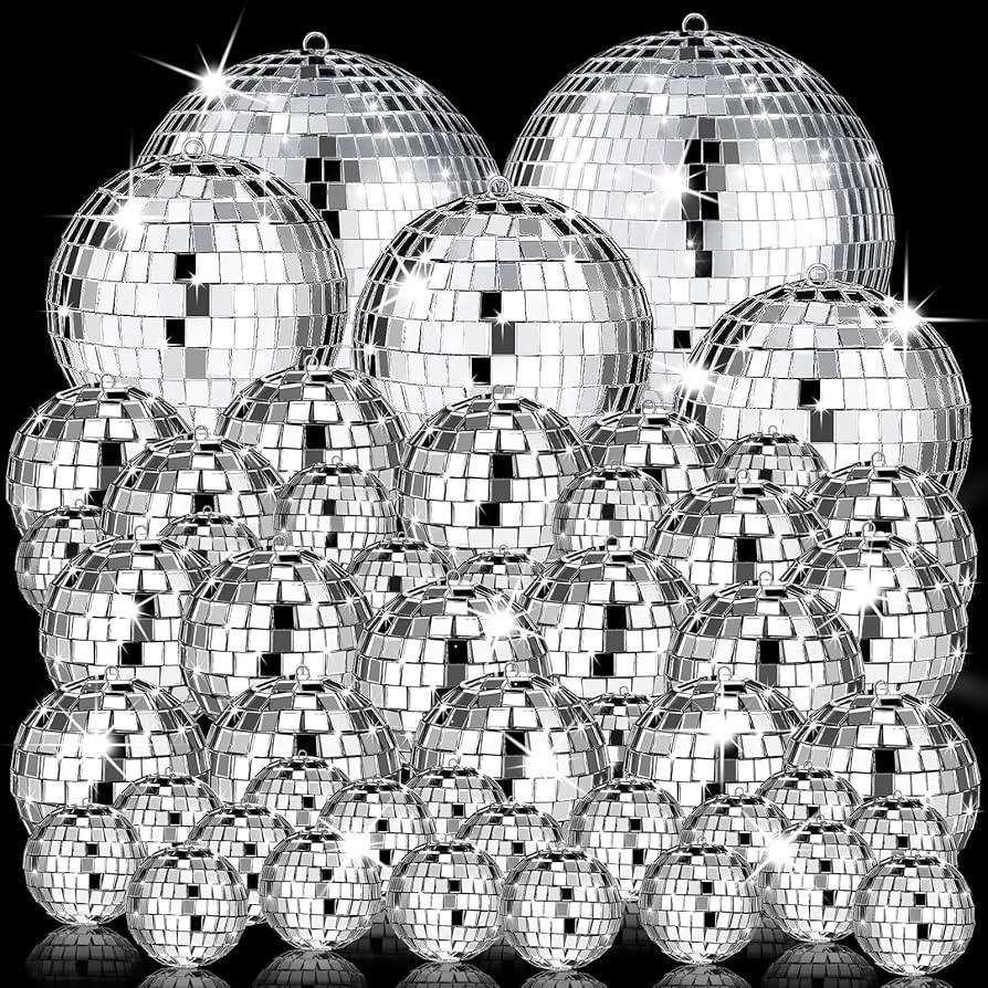 54 Pcs Disco Ball, Hanging Disco Ball Decor Mini Silver Disco Ball Cake Topper Mirror Ball Decora... | Amazon (US)