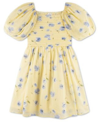 Girls' Square Neck Puff-Sleeve Dress | Macy's