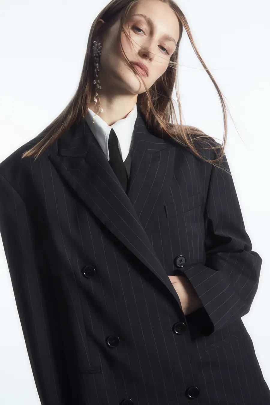 OVERSIZED PINSTRIPED WOOL BLAZER - NAVY / PINSTRIPED - COS | COS UK