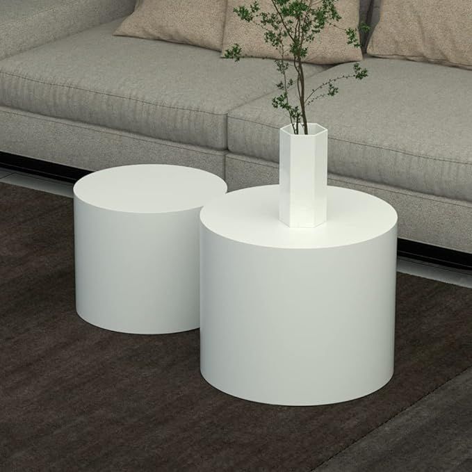 kevinplus White Coffee Table Small Nesting Side Table Set of 2 for Living Room, Modern Round Circ... | Amazon (US)