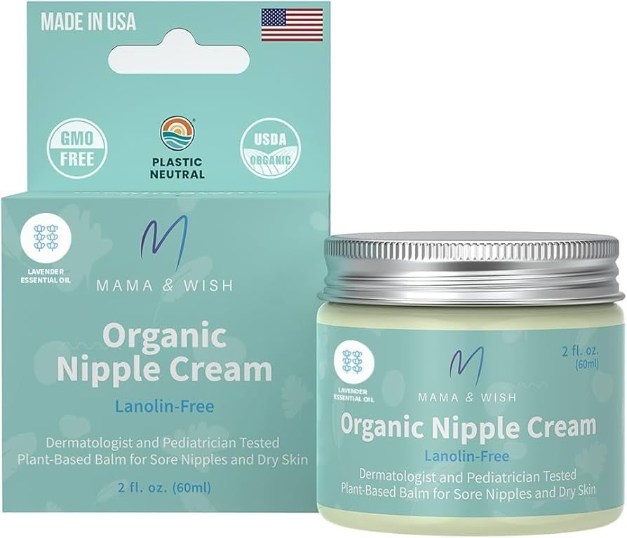 Mama & Wish Organic Nipple Cream - Breastfeeding Balm | Lanolin-free, Postpartum Essentials Safe ... | Amazon (US)