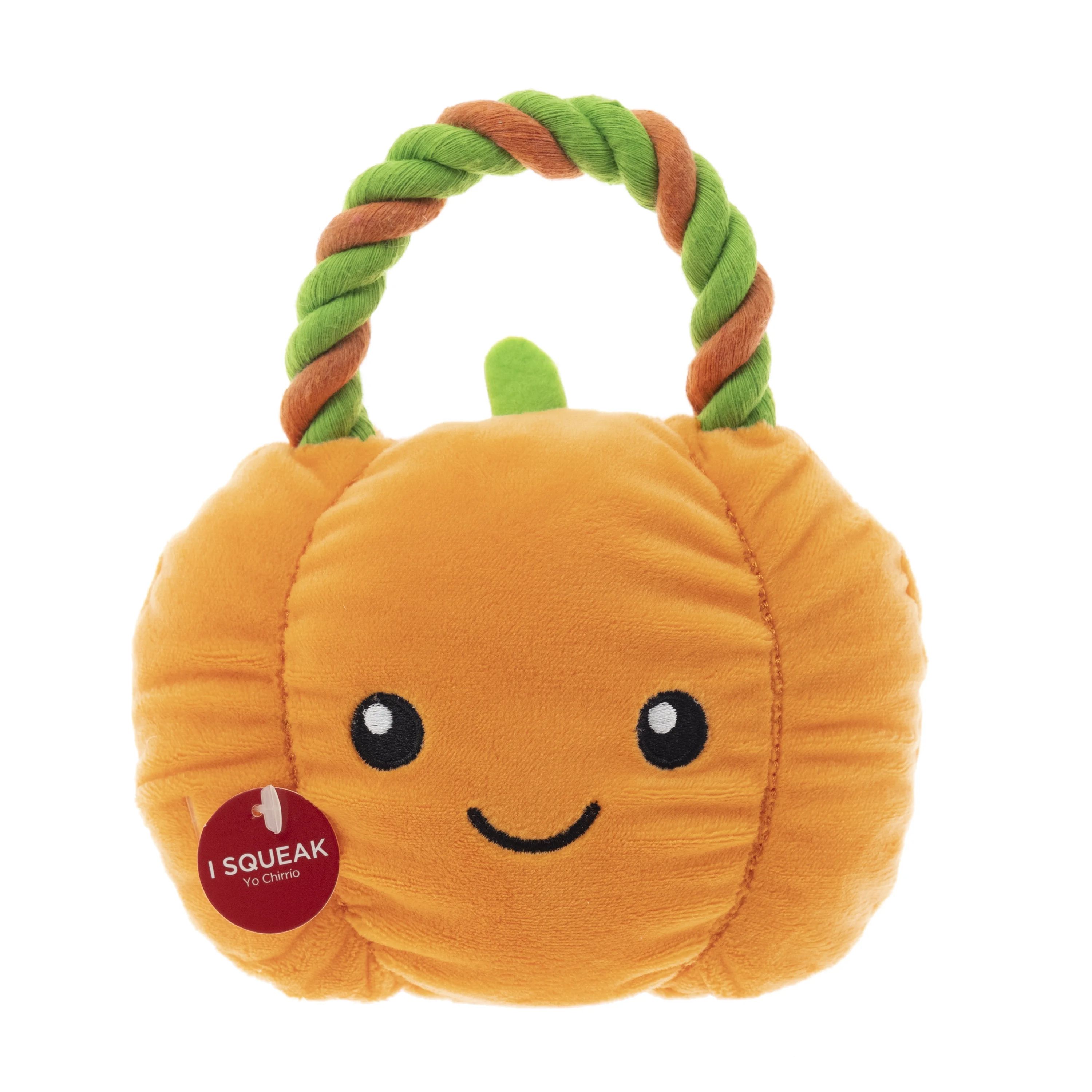 Vibrant Life Halloween 6in Squeaky Plush Dog Toy, Pumpkin Rope Toy, Orange | Walmart (US)