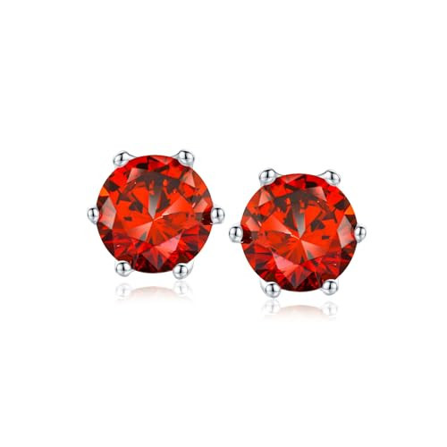 RANDES Birthstone Earrings 925 Silver Round Garnet Stud Earrings for Women | Amazon (US)