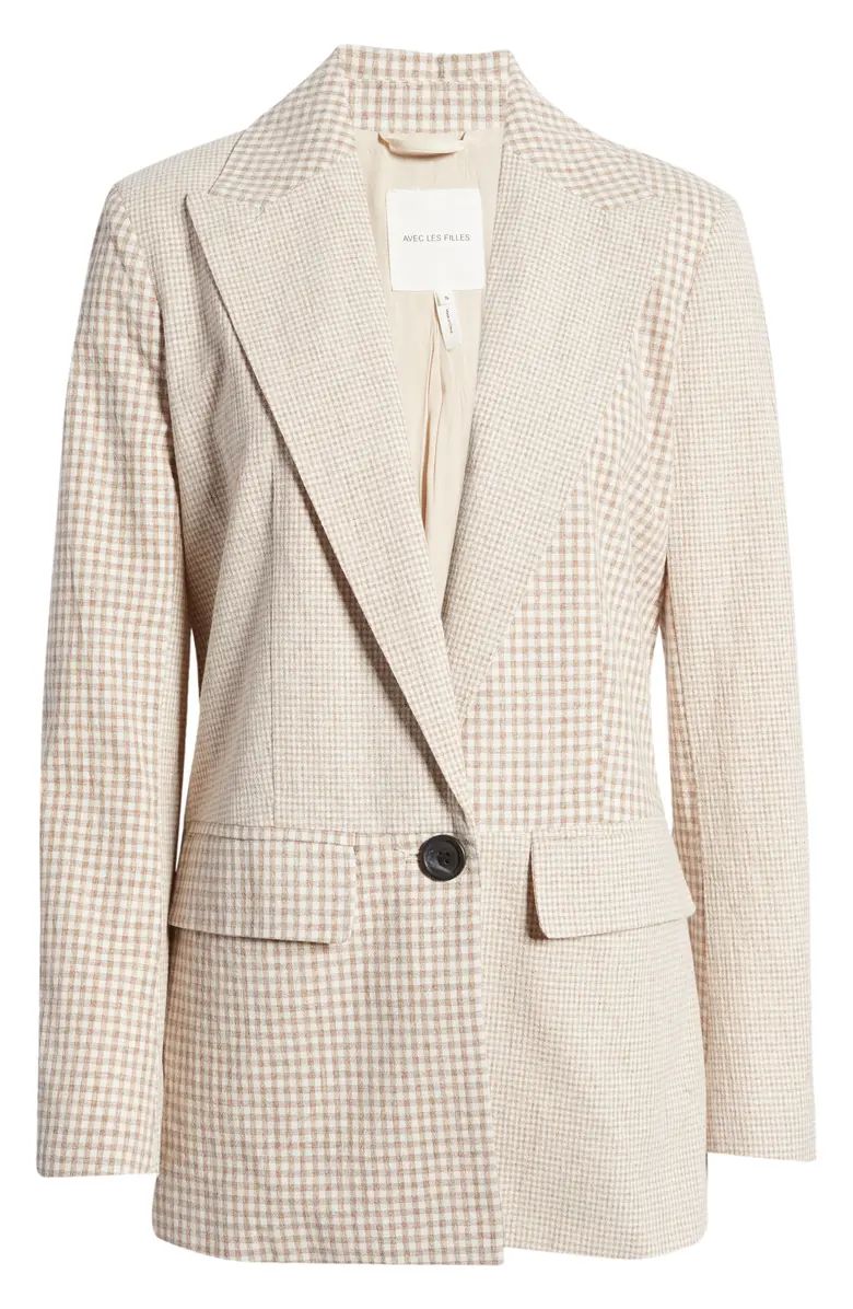 Avec Les Filles Women's Mix Check Relaxed Fit Cotton & Linen Blazer | Nordstrom | Nordstrom