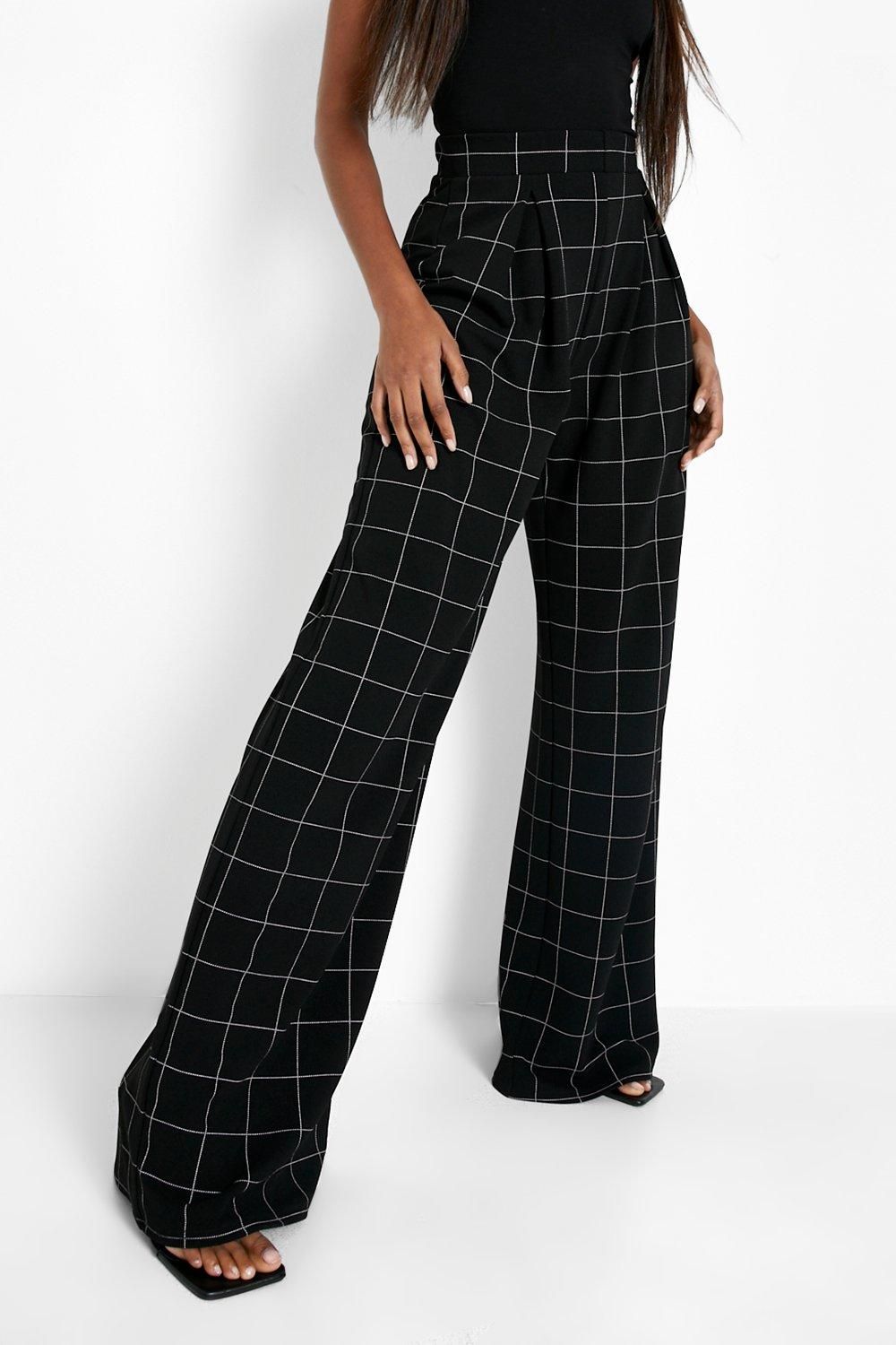 Grid Flannel Print Pleat Front Wide Leg Pants | Boohoo.com (US & CA)