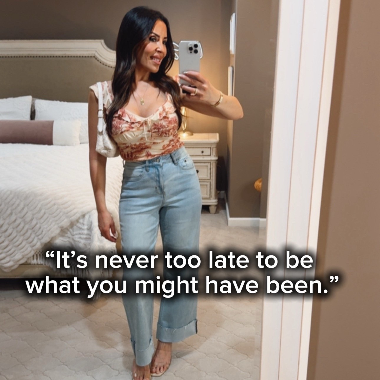 Day 3 of 7 days of advice from this 54 year-old, as we look at affordable fashion.
I LOVE this quote, because I lived it. I drastically changed careers at almost 50 years old. You can too. Never give up.❤️
Check out my Nordstrom look! I cannot wait for the weather to warm up, so I can wear this adorable top and cuffed jeans! Cuffed jeans are a HUGE spring ‘26 trend.
#nordstrom #springfashion

#LTKselfcare #LTKOver40
