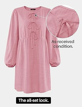 ZESICA Women's Dress Fall Long Puff Sleeve Self Tie Front Babydoll A Line Pleated Cute Mini Tunic... | Amazon (US)