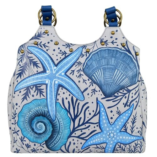 Anna by Anuschka Women's Original Genuine Leather Hand-Painted Compartment Medium Satchel - Leather Handbag for Women - Sea Shells | Amazon (US)