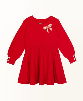 Rare Editions Little Girls Fuzzy Sweater Dress with Bow Applique - Macy's | Macy's