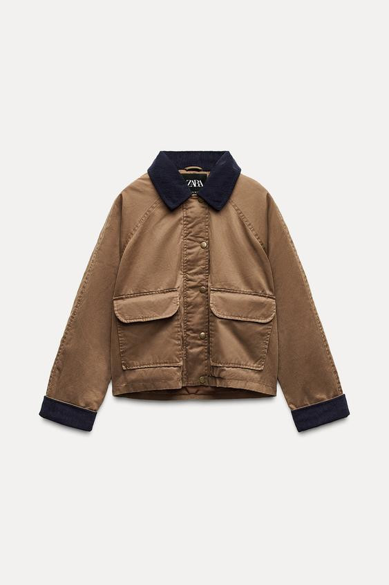 CONTRAST COLLAR WAXED JACKET | Zara US