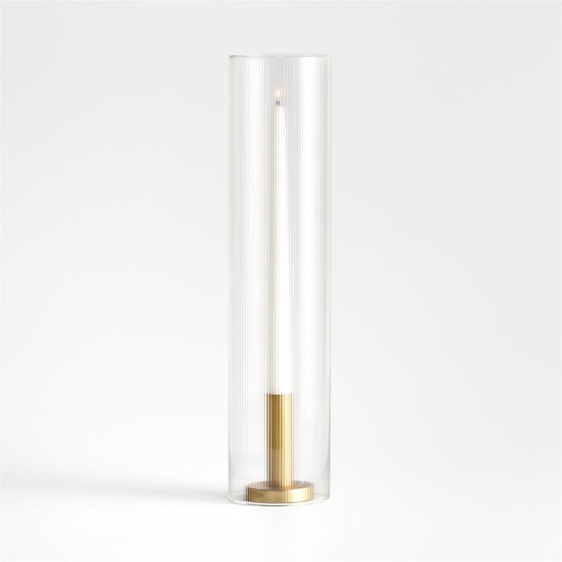 Orion Small Brass Finish Taper Candle Holder with Short Fluted Glass Candle Holder Sleeve | Crate... | Crate & Barrel