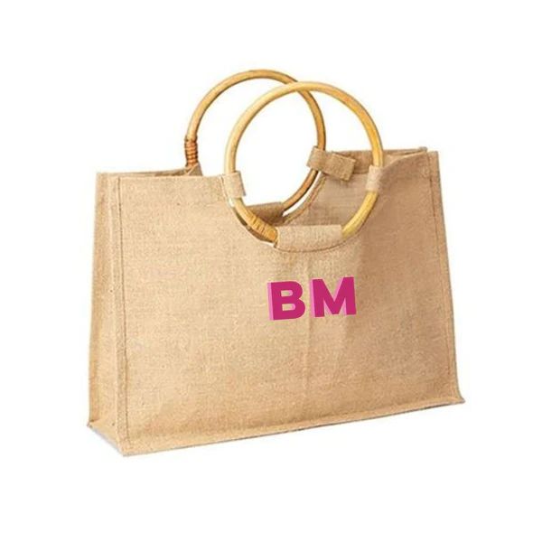 Monogram Jute Carryall with Bamboo handle | Sprinkled With Pink