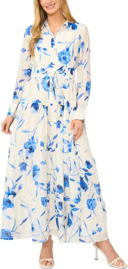 Halogen\u00ae Floral Long Sleeve Tiered Shirtdress | Nordstrom | Nordstrom