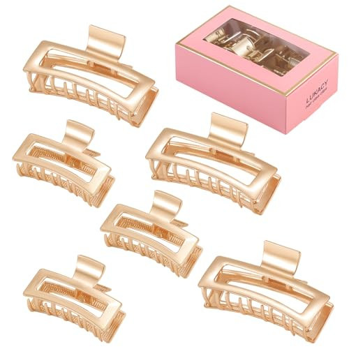 LUKACY 6 Pack Gold Hair Claw Clips, Perfect Big gold Jaw hair clamps for Women and Thinner, Thick hair styling,Strong Hold, Fashion Hair Accessories(Style 3) | Amazon (US)
