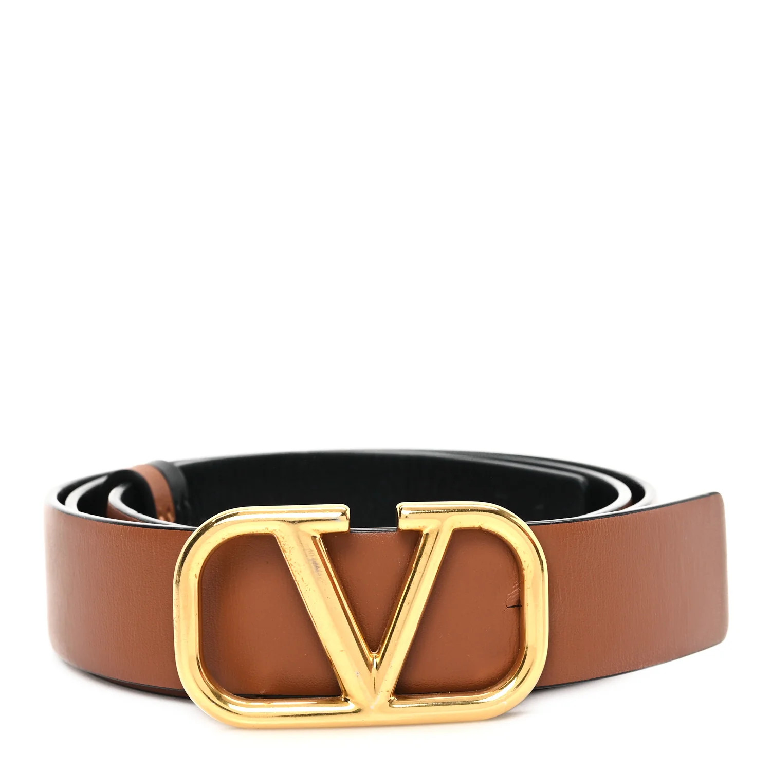 Glossy Calfskin VLogo Reversible 30mm Belt 85 34 Saddle Brown Black | FASHIONPHILE (US)