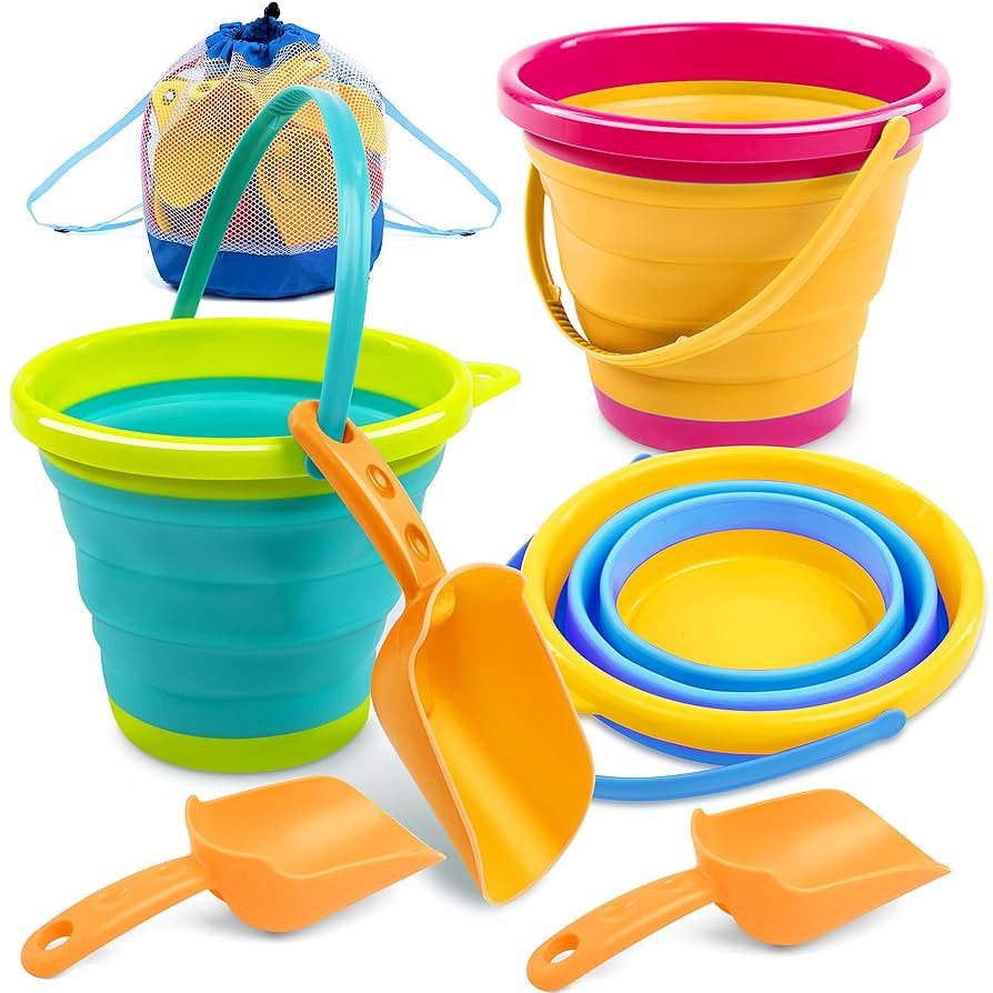 JOYIN 3 Packs Foldable Pail Bucket with Shovels & Mesh Bag, Collapsible Buckets Multi Purpose for... | Amazon (US)