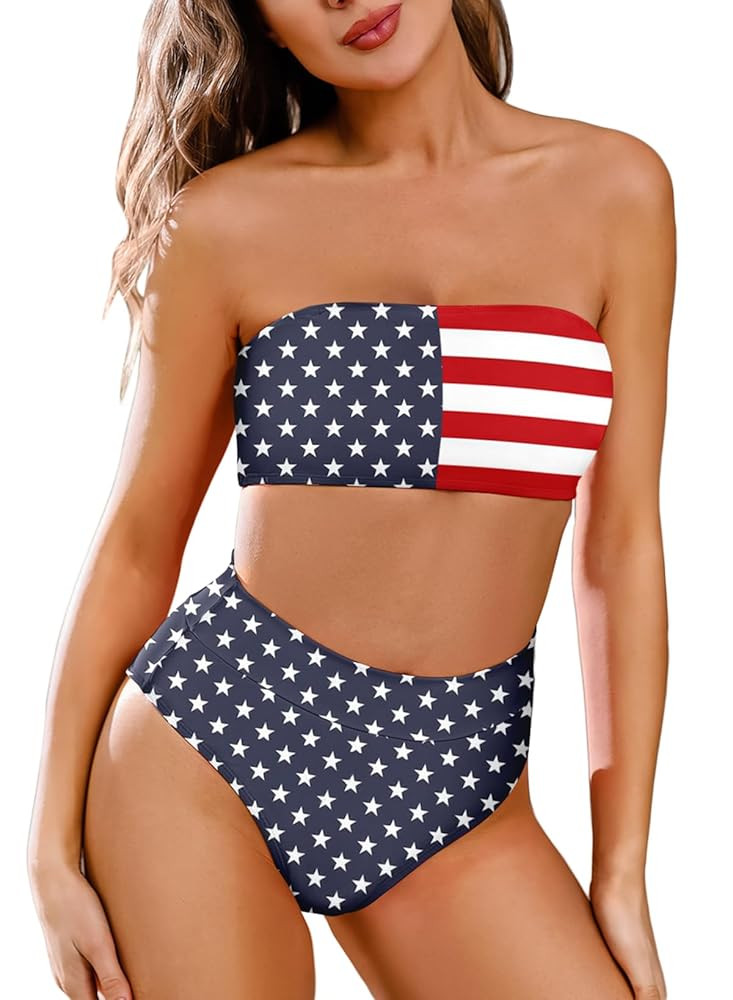 Pink Queen Women's Removable Strap Wrap Pad Cheeky High Waist Bikini Set Swimsuit | Amazon (US)