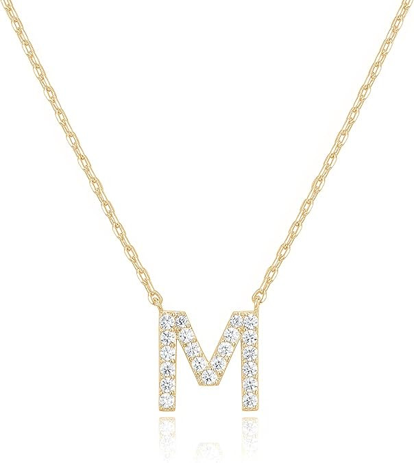 PAVOI 14K White Gold Plated Cubic Zirconia Initial Necklace | Letter Dainty Necklaces for Women | Amazon (US)