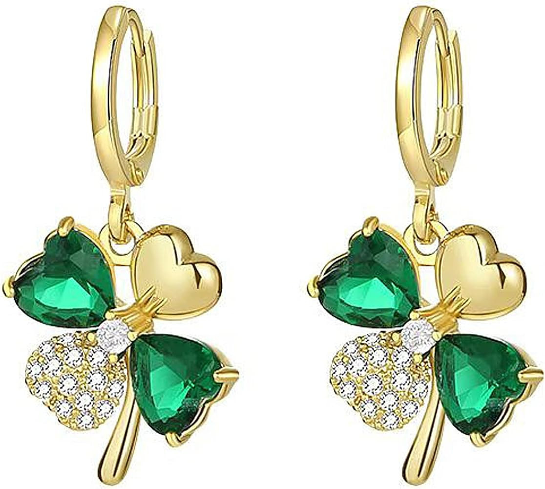 St.Patrick's Day Earrings Shamrock Hoop Earrings Four Leaf Clover Earrings St Patricks Huggie Hoo... | Amazon (US)