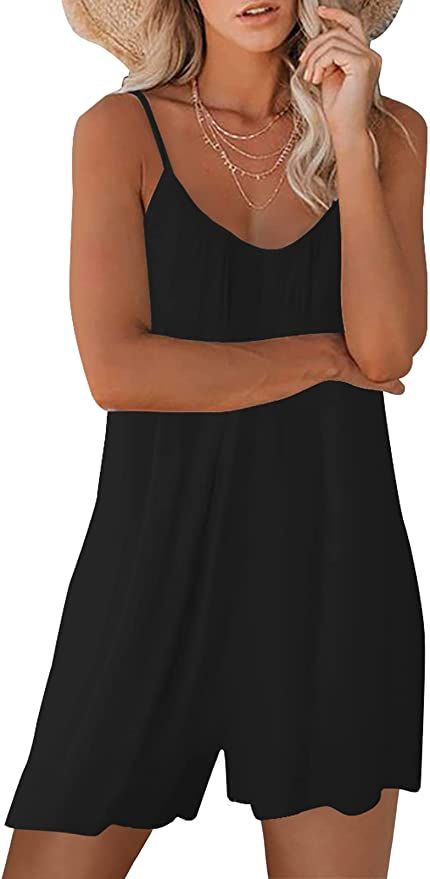 Arkniok Women's Summer Loose Casual Sleeveless Adjustable Spaghetti Strap Jumpsuits Stretchy Shor... | Amazon (US)