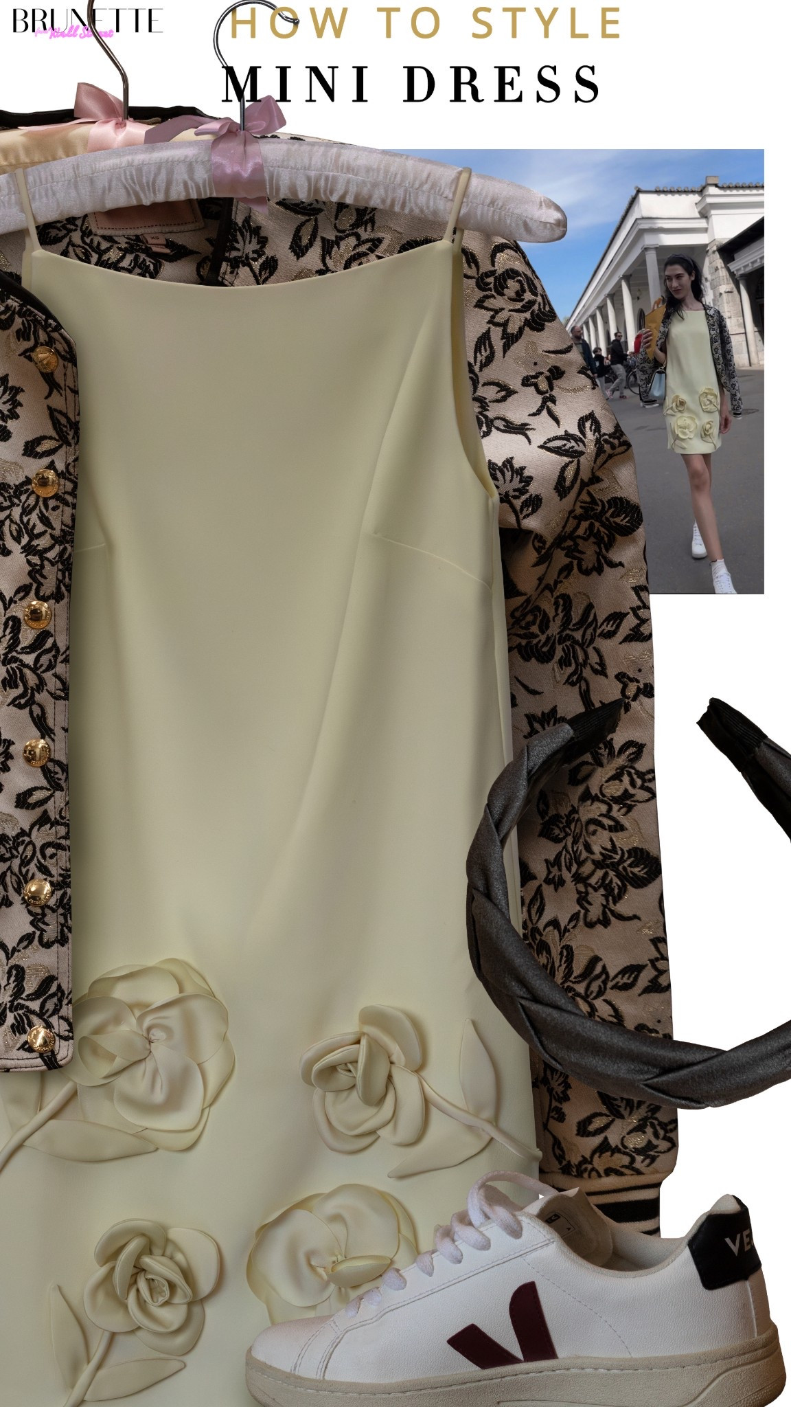 Butter yellow mini dress, butter yellow dress with sneakers, bomber jacket, headband, Veja sneakers, casual date outfit, floral appliqué dress, mini 3d floral dress, boatneck dress, 60s style dress, bomber jacket with a dress, dress and sneakers, summer dress, summer street style

#LTKSeasonal #LTKPetite #LTKSummerEdit