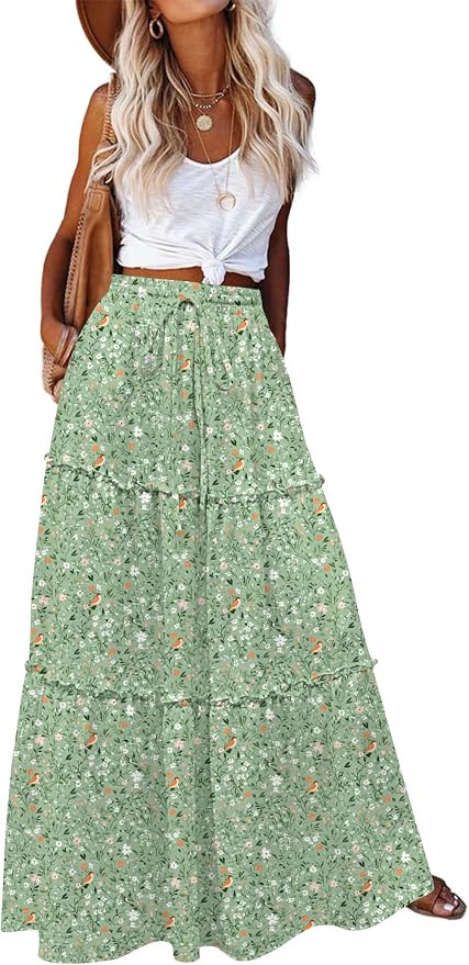 Zeagoo Womens Casual Maxi Skirts for Women 2026 High Waist Boho Skirts Floral Printed Long Flowy ... | Amazon (US)