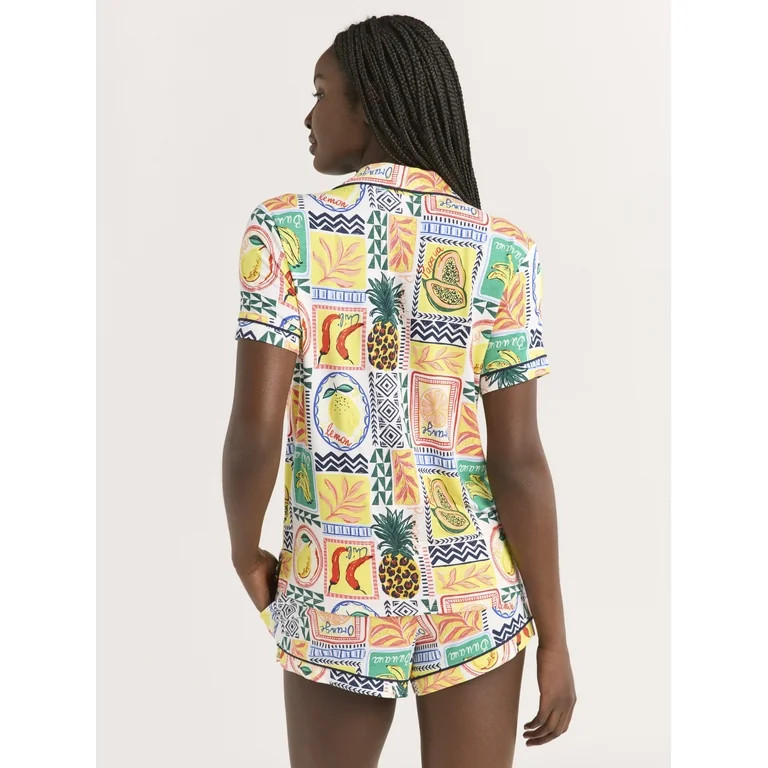 Joyspun Women’s Notch Collar Top and Shorts Pajama Set with Piping, 2-Piece, Sizes XS-3X | Walmart (US)