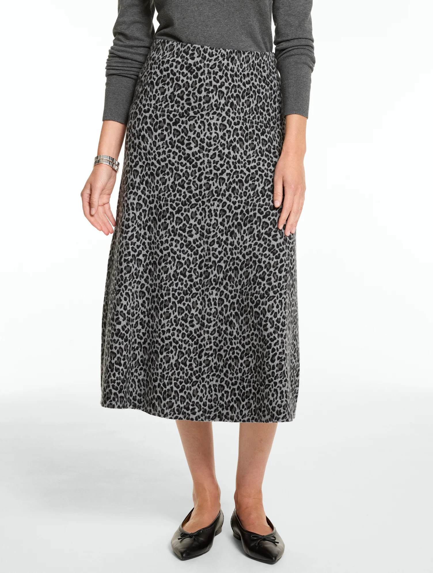 Plus Size - Knit Midi Skirt - Fabulous Leopard - Mist Grey Heather - 2X Talbots | Talbots