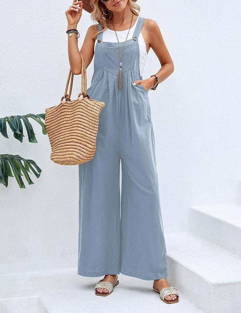 Wide Leg Jumpsuit for Women Spring Summer Casual Loose Bib Overalls Palazzo Pants Rompers Jumpsui... | Amazon (US)