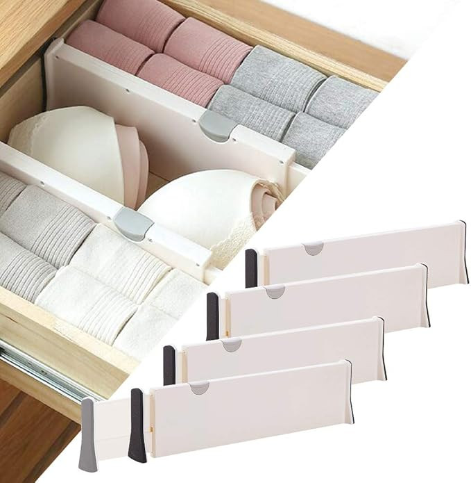 4 Pack adjustable dresser drawer dividers Organizers, Plastic Expandable Drawer Organization Sepa... | Amazon (US)