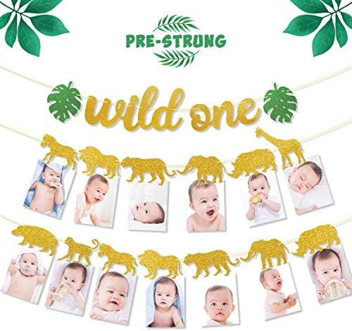 Safari Jungle Animal 1st Birthday Banner Wild One Garland Gold First Year Photo Banner Baby Kid DIY  | Amazon (US)