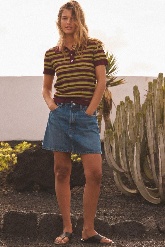 STRIPED KNIT POLO TOP | Zara UK