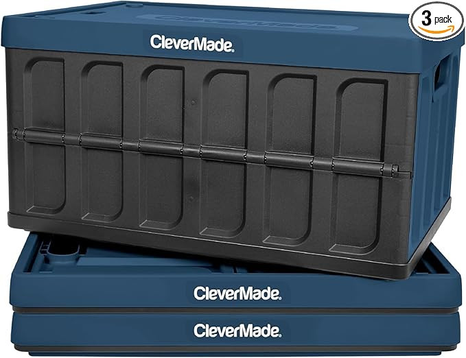 CleverMade Collapsible Storage Bins with Lids - Ocean 3 Pack 46L - Plastic Containers Stackable O... | Amazon (US)