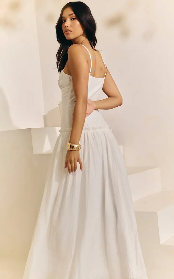 White Ruched Bust Drop Waist Maxi Dress | PrettyLittleThing UK