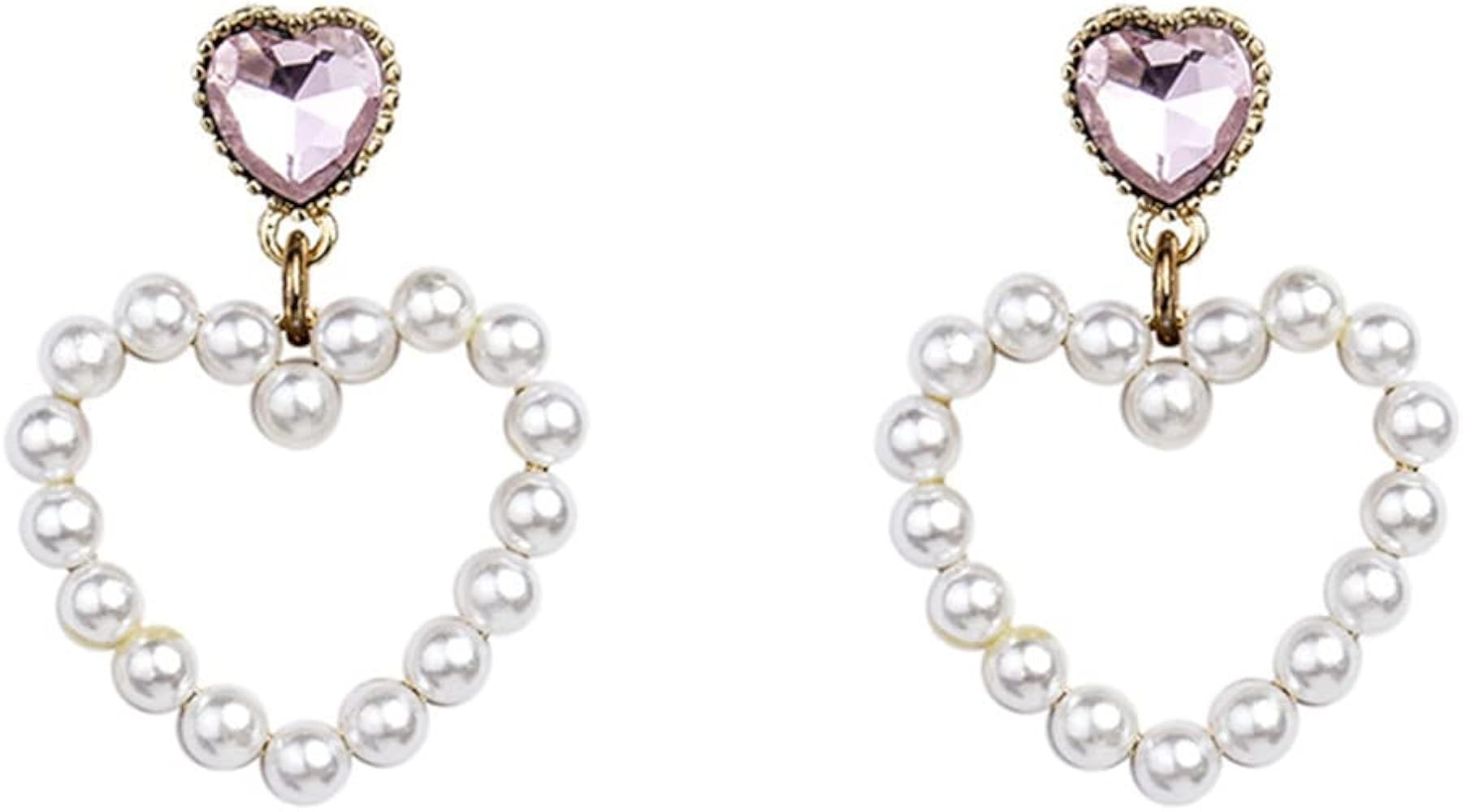 H&Z S925 silver needle gentle hollow heart pearl earrings sweet temperament peach heart earrings | Amazon (US)