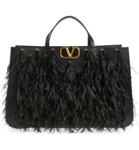 Click for more info about Signature VLOGO Feather & Calfskin Leather Tote