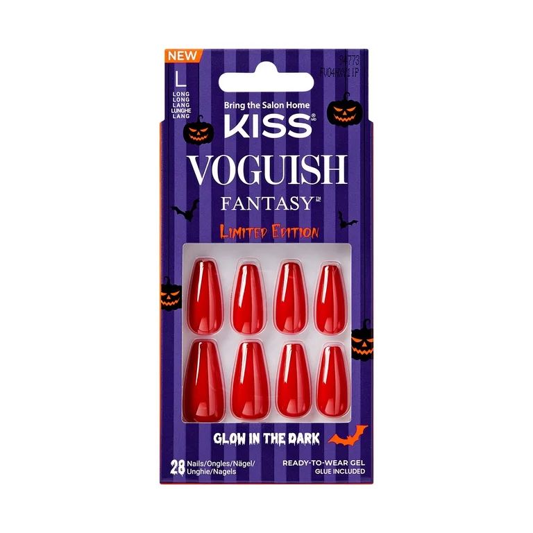 KISS Voguish Fantasy, Press-On Nails, Gala Night, Red, Long Coffin, 28 Count | Walmart (US)